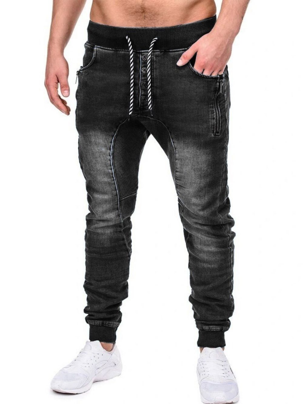 Calça Jeans Masculina Com Zíper Simples Com Cadarço Casual