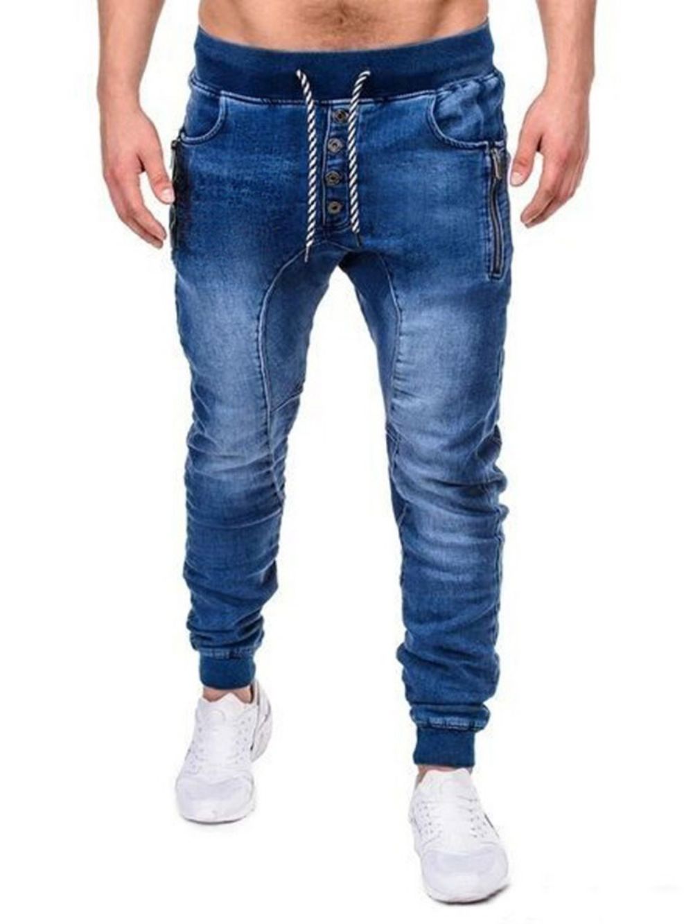 Calça Jeans Masculina Com Zíper Simples Com Cadarço Casual