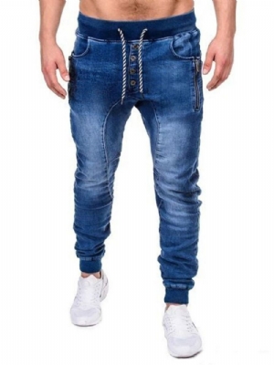 Calça Jeans Masculina Com Zíper Simples Com Cadarço Casual