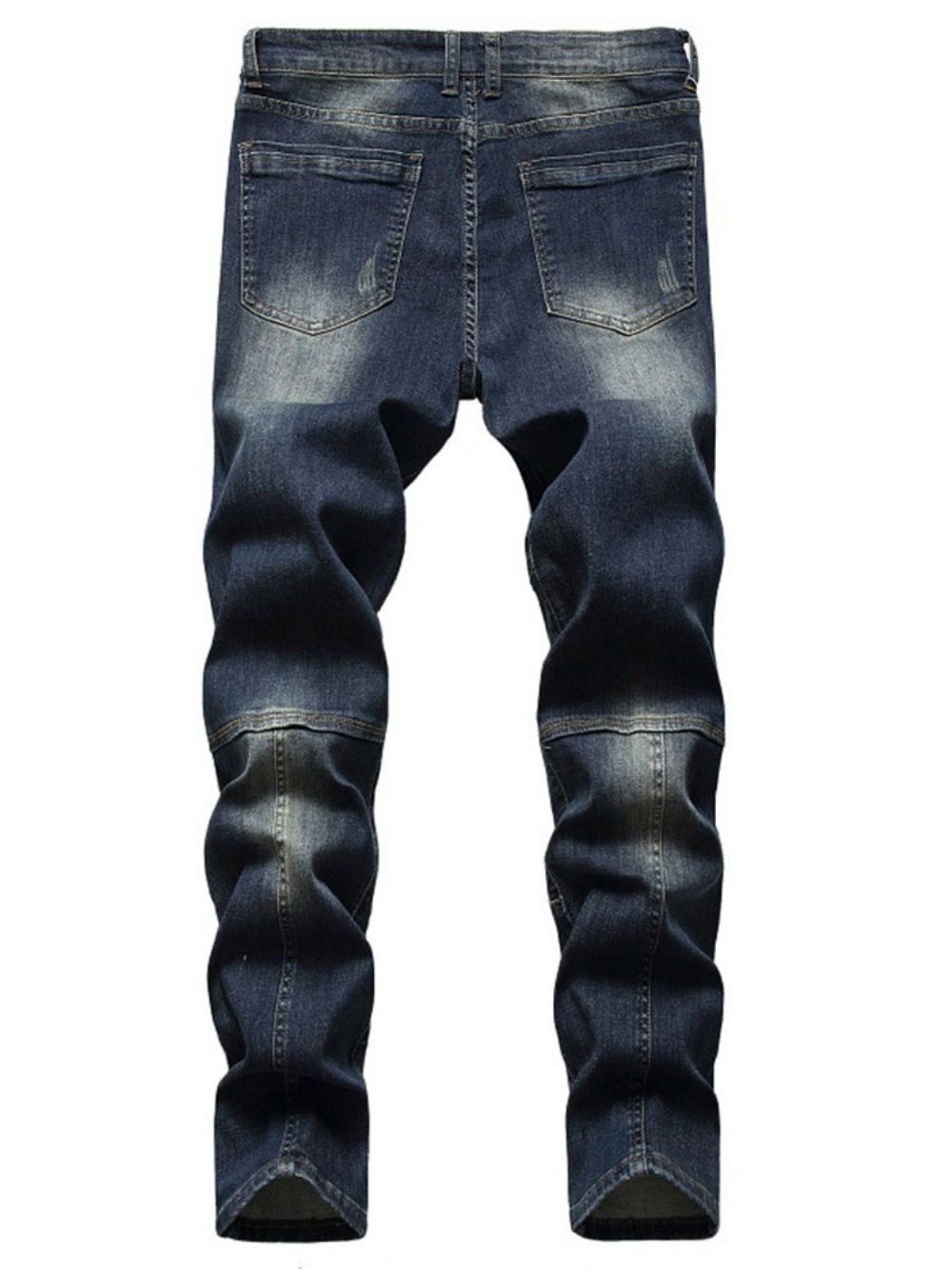 Calça Jeans Masculina Europeia Com Zíper Reto Patchwork