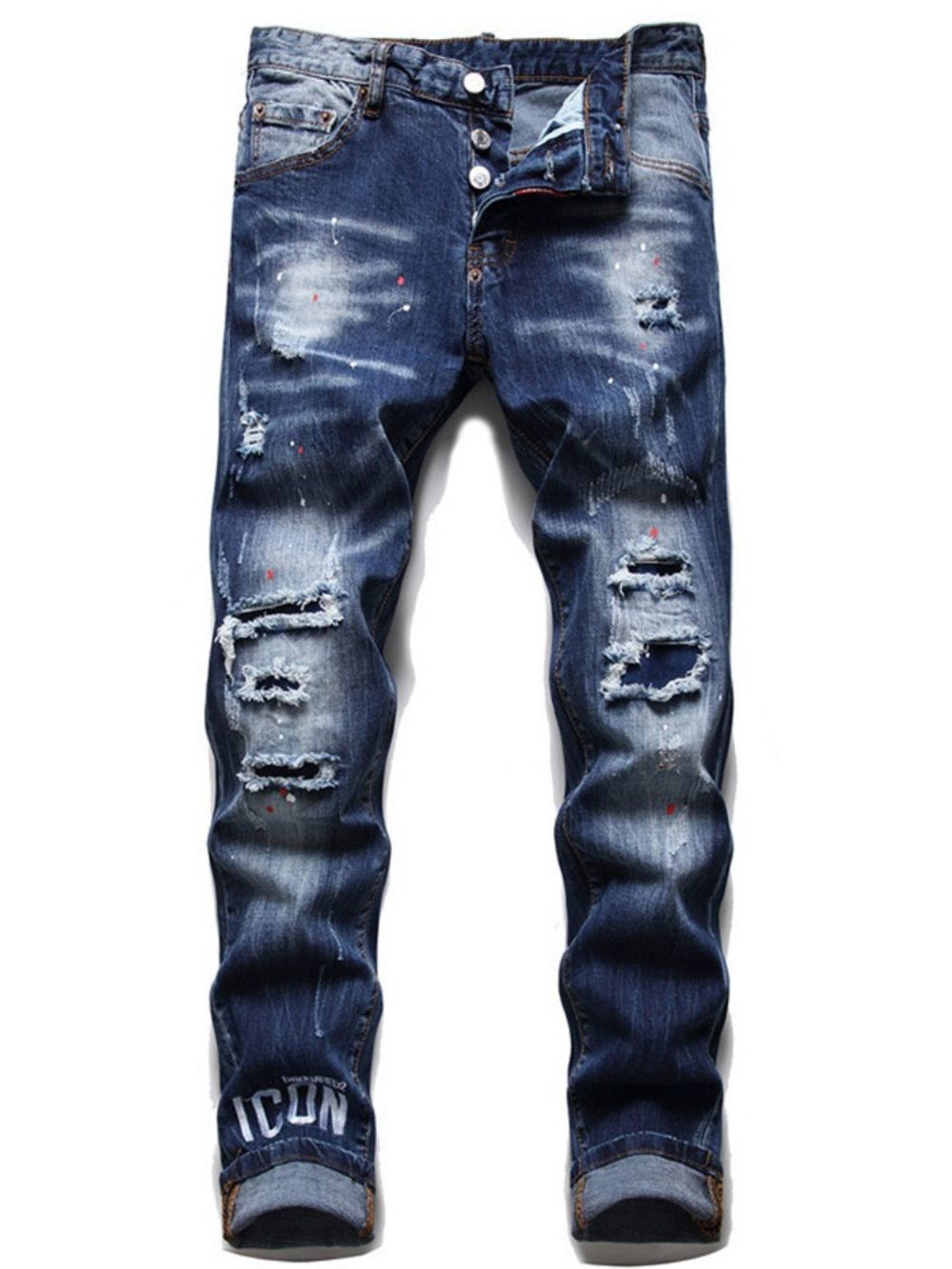 Calça Jeans Masculina Hip Hop Com Botão De Bolso Letter