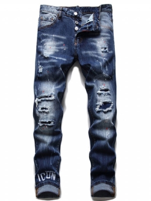 Calça Jeans Masculina Hip Hop Com Botão De Bolso Letter