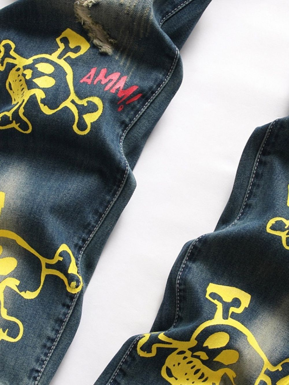 Calça Jeans Reta Com Zíper Hip Hop Estampada