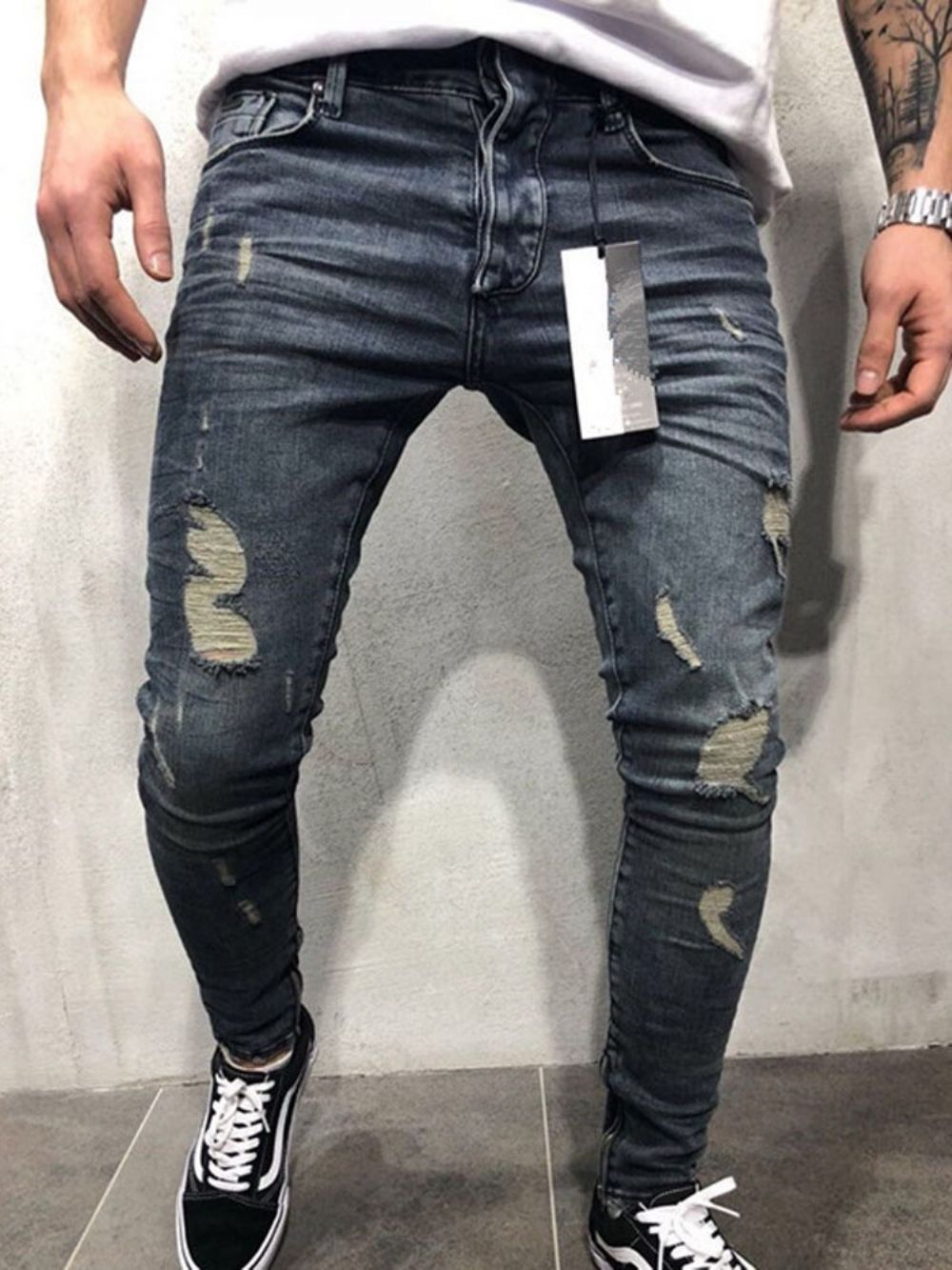 Calça Lápis De Bolso Com Zíper Azul Jeans Casual Masculino