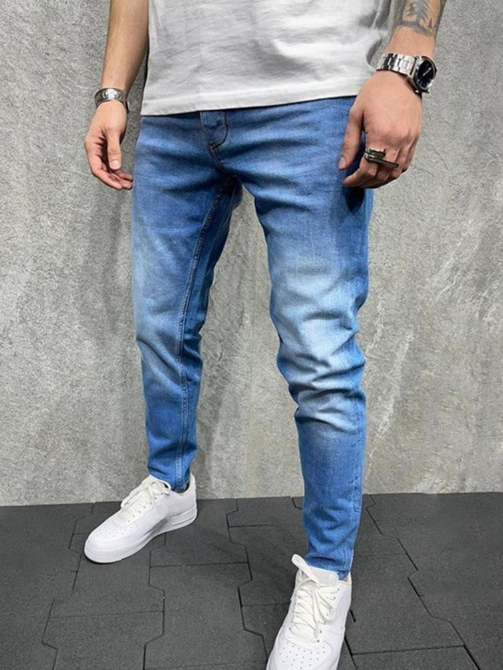 Calça Lápis Bolso Jeans Simples Zíper Cintura Média