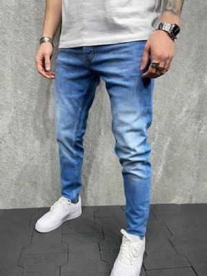 Calça Lápis Bolso Jeans Simples Zíper Cintura Média