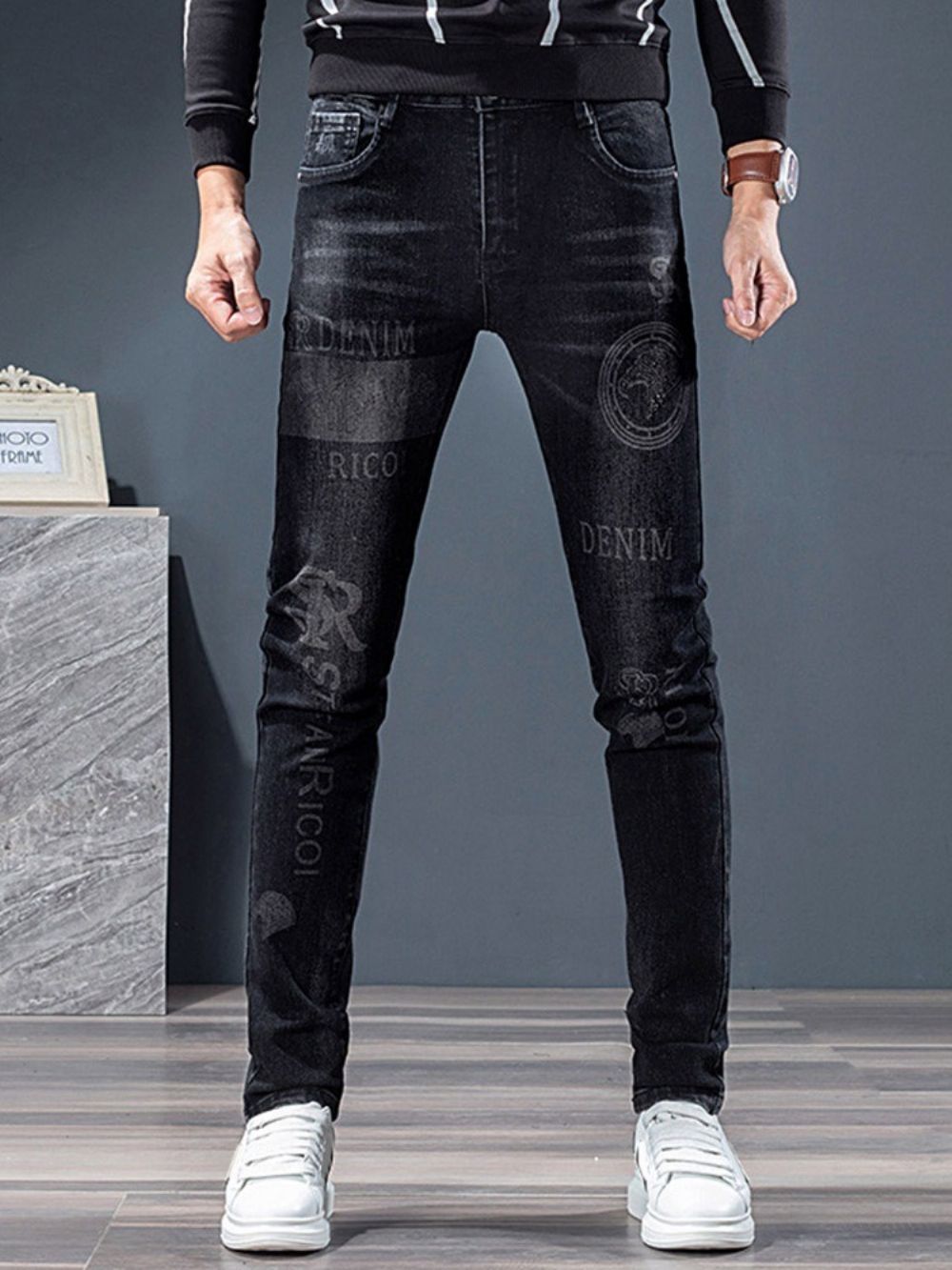 Calça Lápis Bordado Jeans Coreano Com Zíper