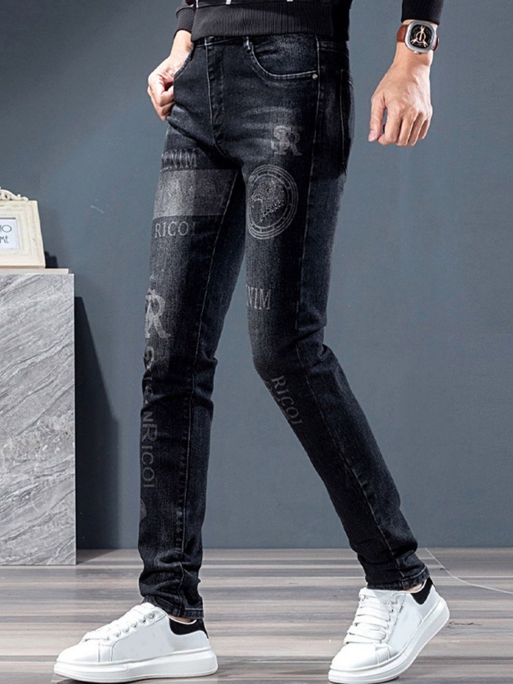 Calça Lápis Bordado Jeans Coreano Com Zíper