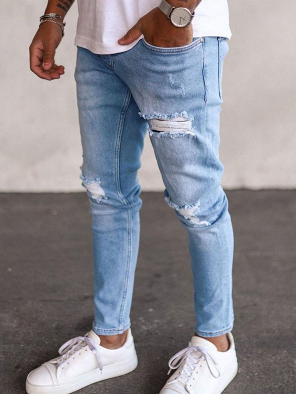 Calça Lápis Buraco Jeans Casual Europeu Com Zíper