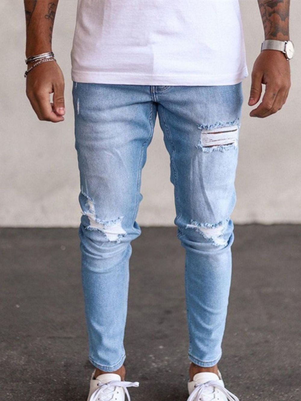 Calça Lápis Buraco Jeans Casual Europeu Com Zíper