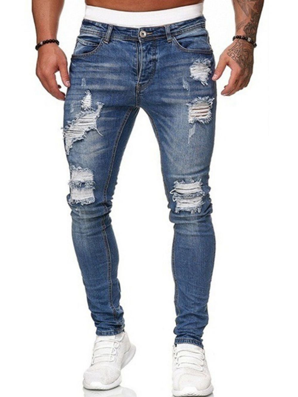 Calça Lápis Buraco Calça Jeans Masculino Simples Cintura Média Zíper