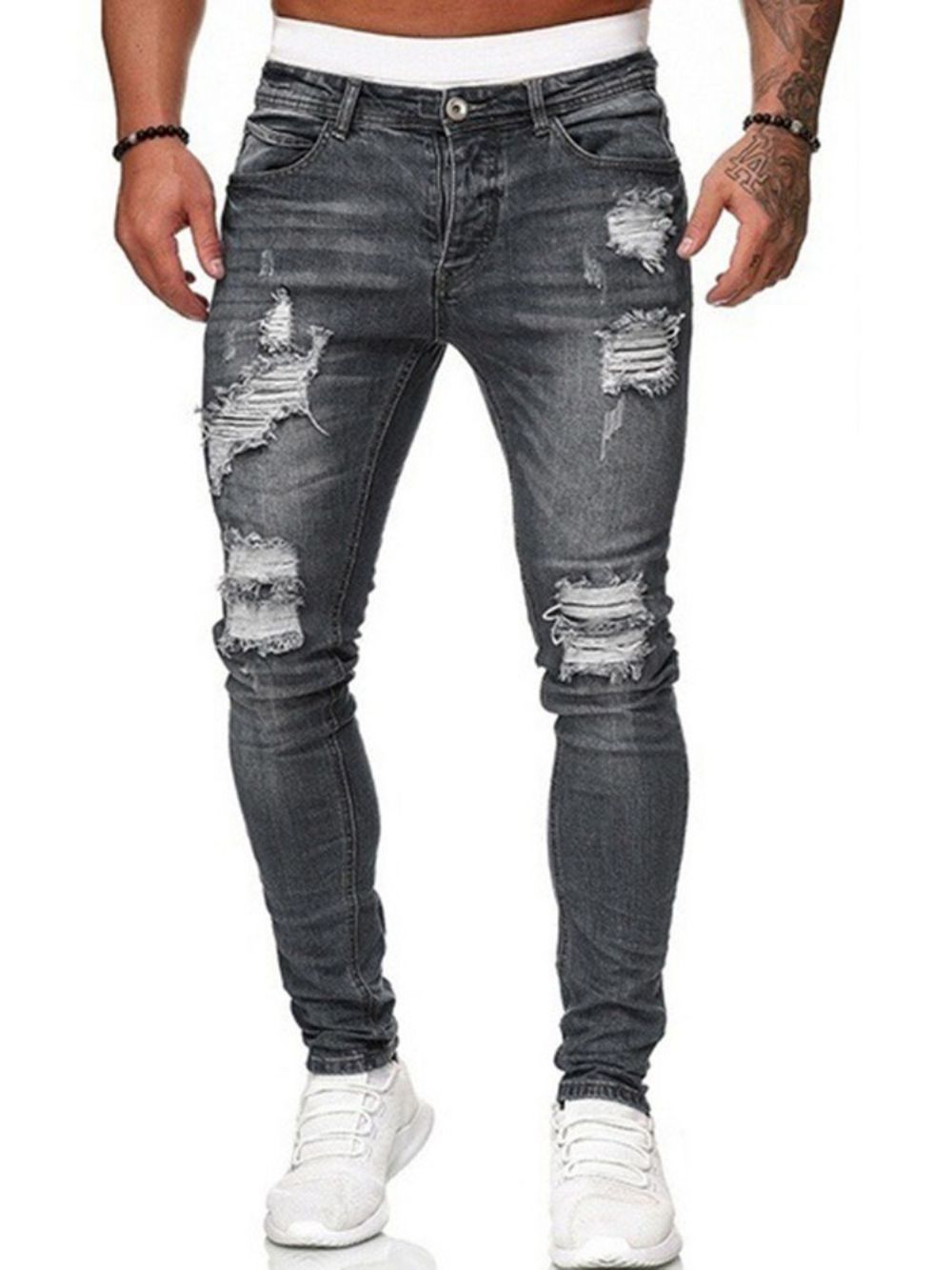 Calça Lápis Buraco Calça Jeans Masculino Simples Cintura Média Zíper