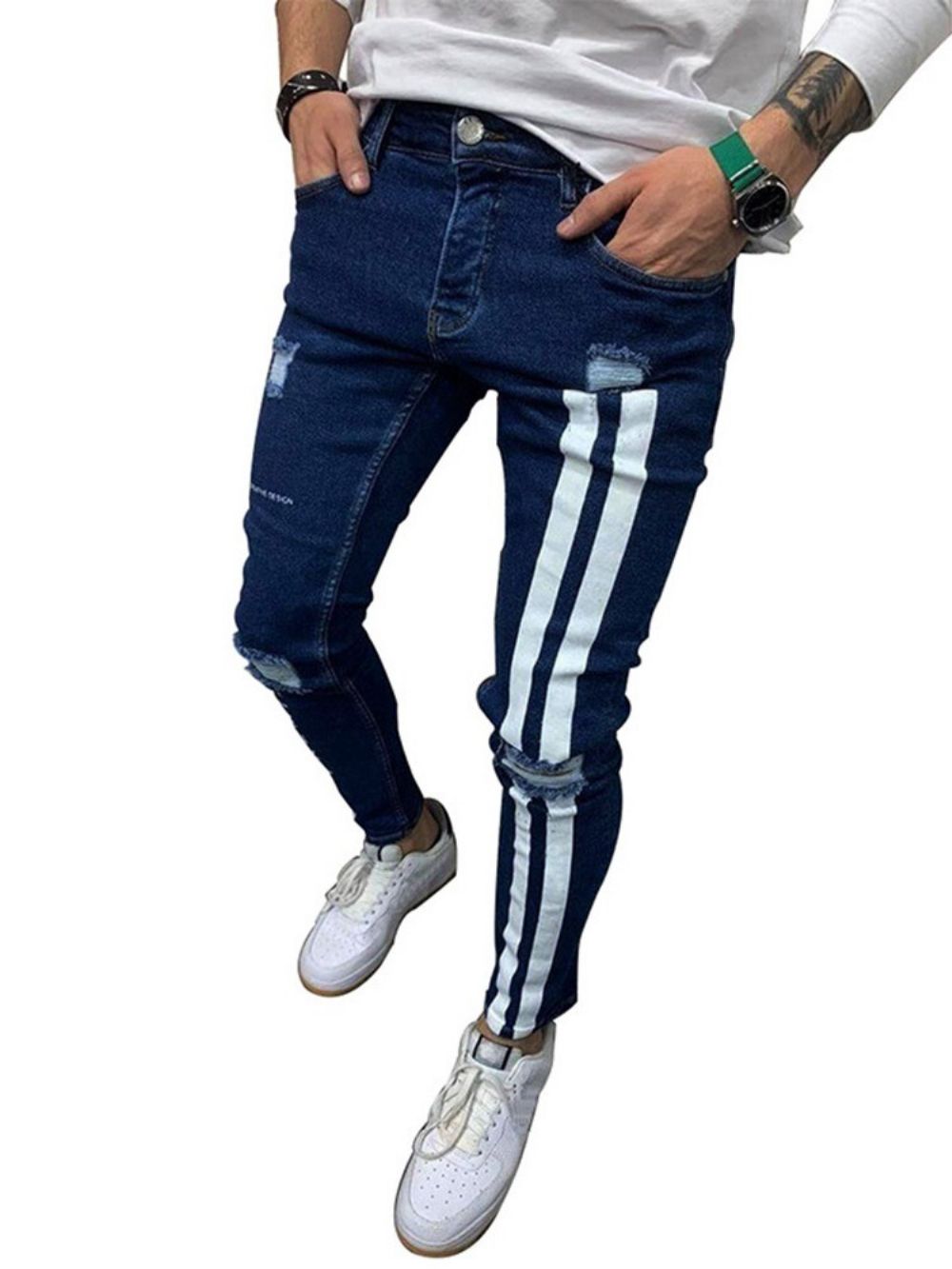 Calça Lápis Color Block Patchwork Cintura Média Europeu Masculino