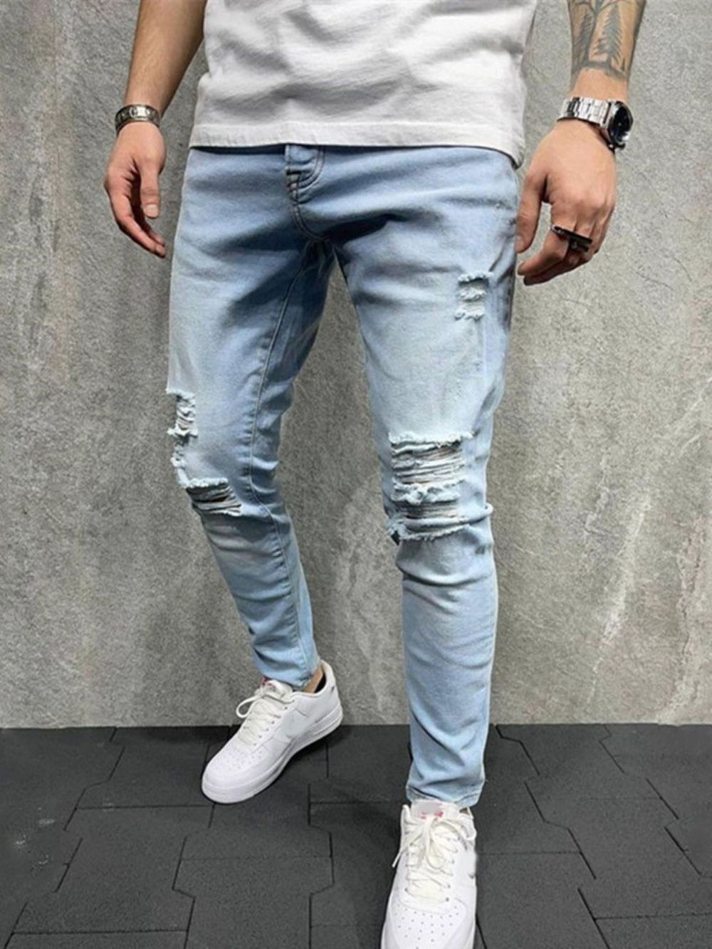 Calça Lápis Com Zíper Jeans Casual Com Zíper De Comprimento Total Masculino