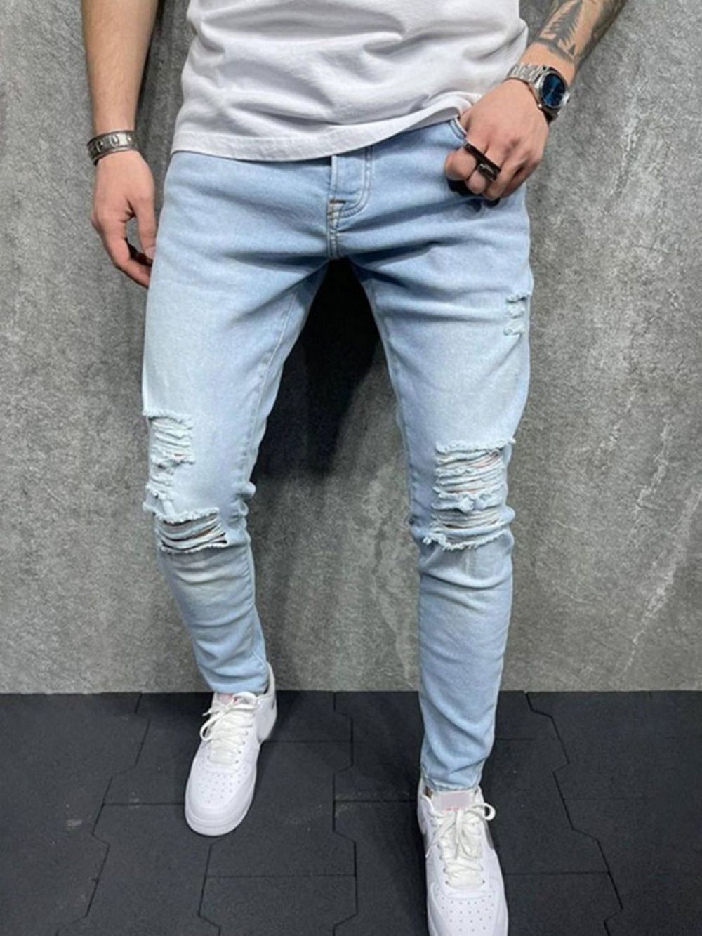 Calça Lápis Com Zíper Jeans Casual Com Zíper De Comprimento Total Masculino