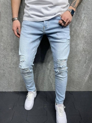 Calça Lápis Com Zíper Jeans Casual Com Zíper De Comprimento Total Masculino