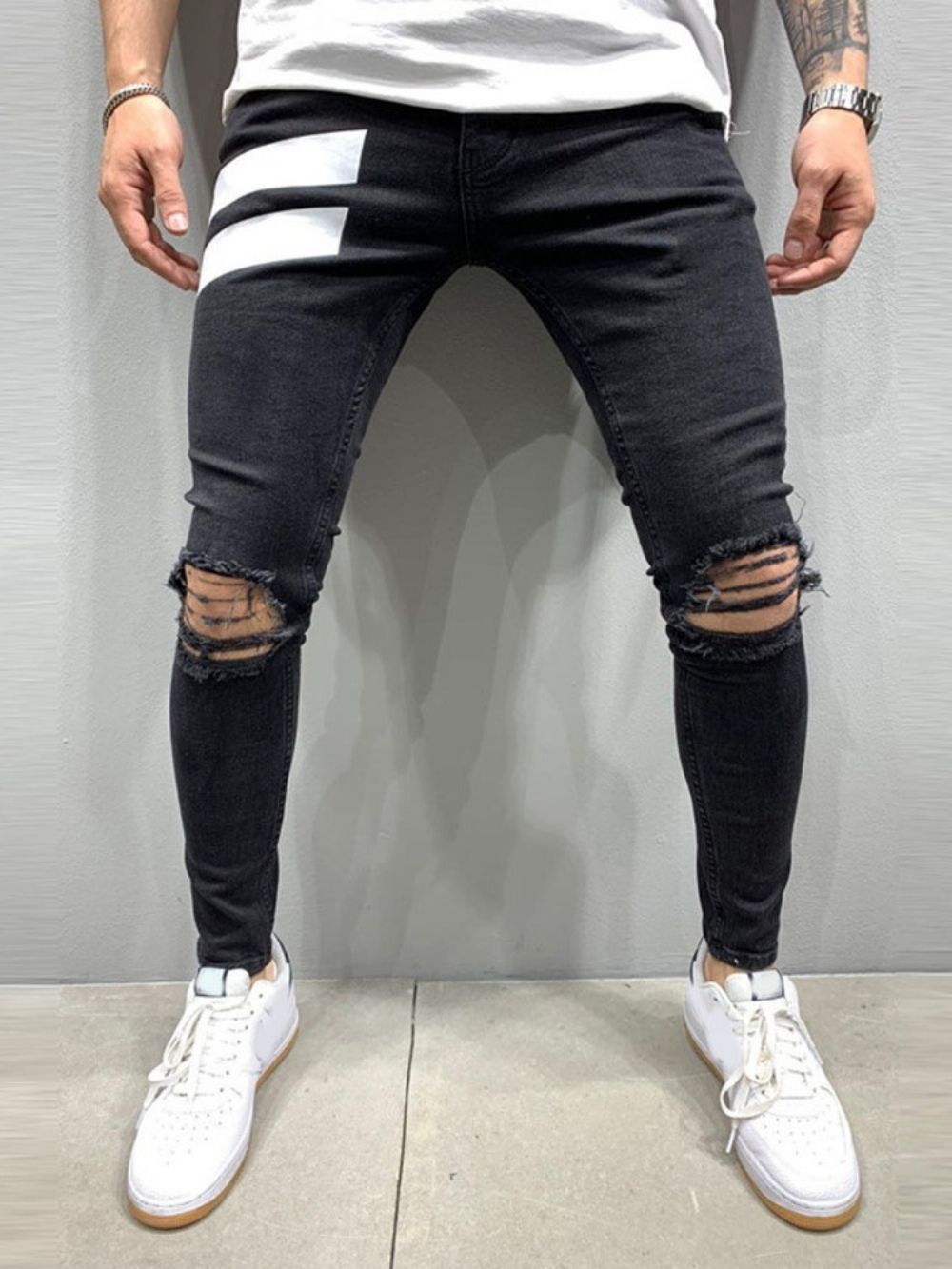 Calça Lápis Com Zíper Calça Jeans Masculina Casual Preta Com Zíper