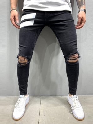 Calça Lápis Com Zíper Calça Jeans Masculina Casual Preta Com Zíper