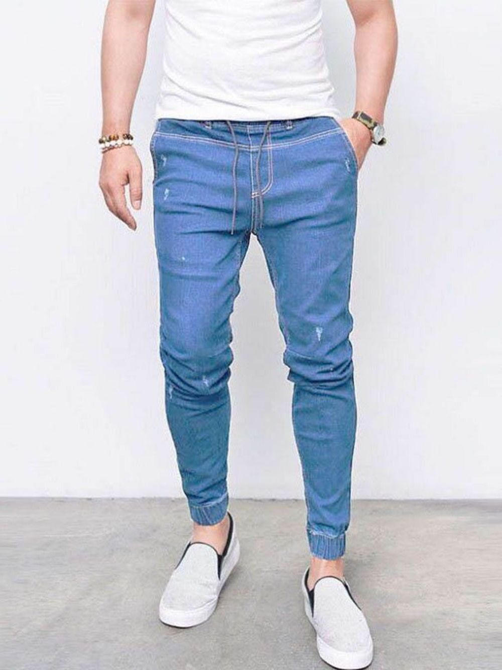 Calça Lápis Jeans Casual Masculina De Bolso Simples