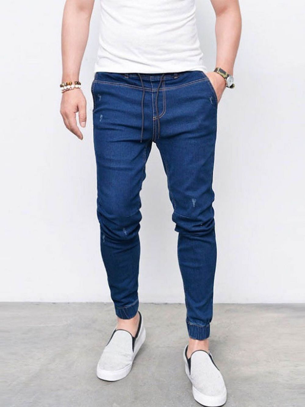 Calça Lápis Jeans Casual Masculina De Bolso Simples