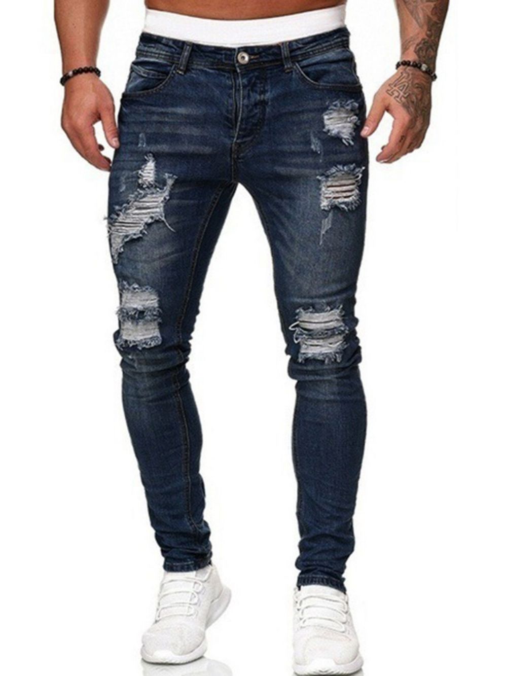 Calça Lápis Jeans De Cintura Média Com Furo Simples E Moda Europeia