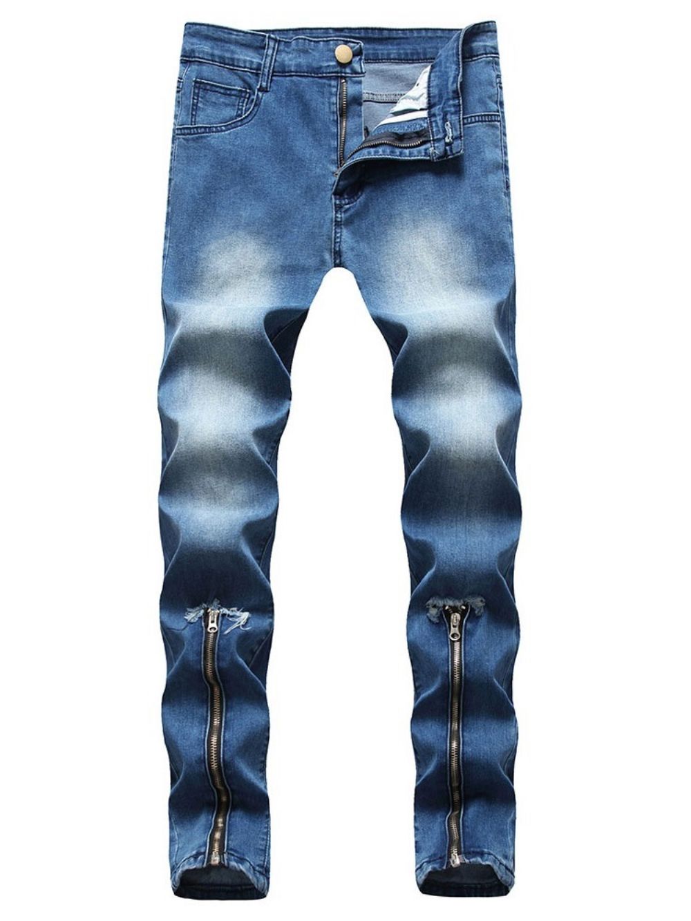 Calça Lápis Jeans De Cintura Média Com Zíper Masculino