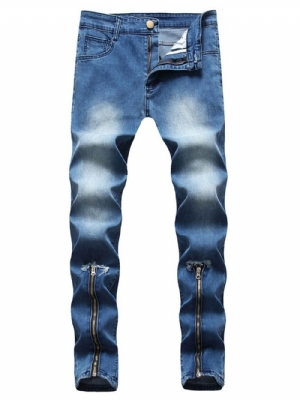 Calça Lápis Jeans De Cintura Média Com Zíper Masculino