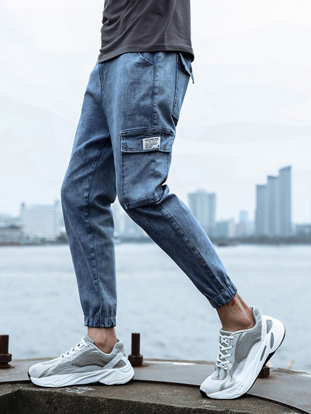 Calça Lápis Jeans Coreano Com Zíper Masculino