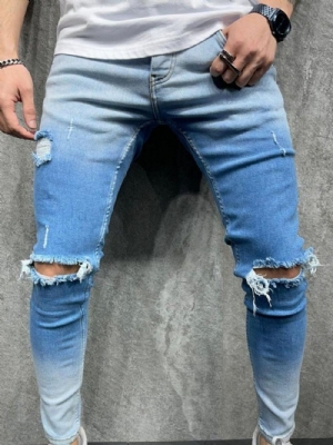 Calça Lápis Jeans Degradê Masculina Casual Com Zíper