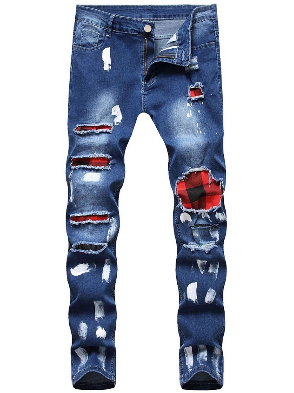 Calça Lápis Calça Jeans Europeu Casual Cintura Média Buraco