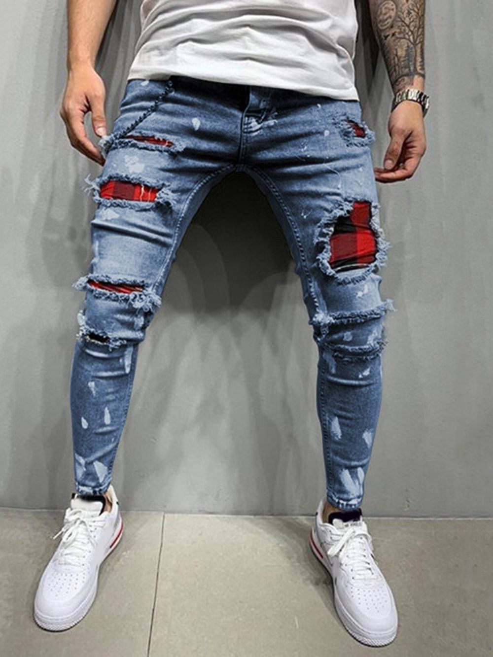 Calça Lápis Calça Jeans Europeu Casual Cintura Média Buraco