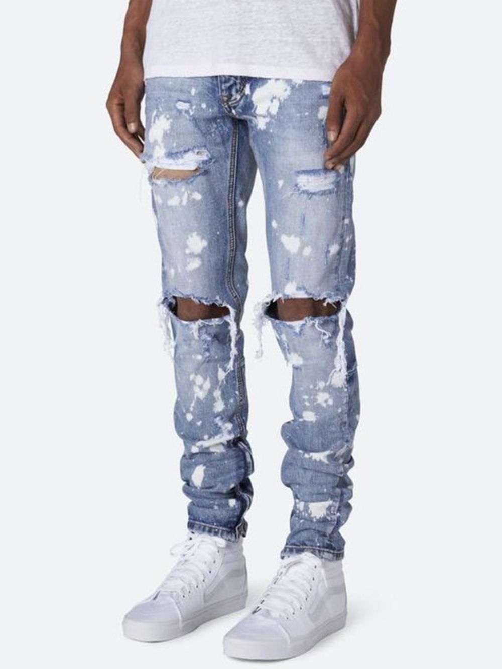 Calça Lápis Calça Jeans Masculina Com Buraco Cintura Média