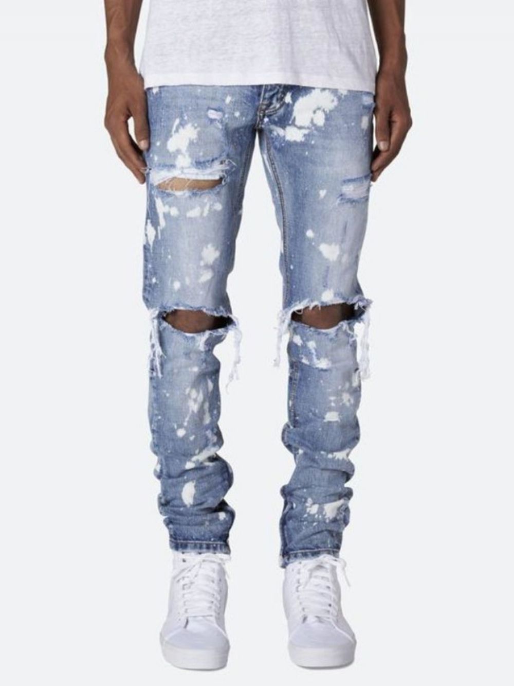 Calça Lápis Calça Jeans Masculina Com Buraco Cintura Média