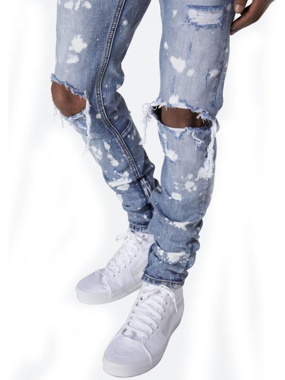 Calça Lápis Calça Jeans Masculina Com Buraco Cintura Média