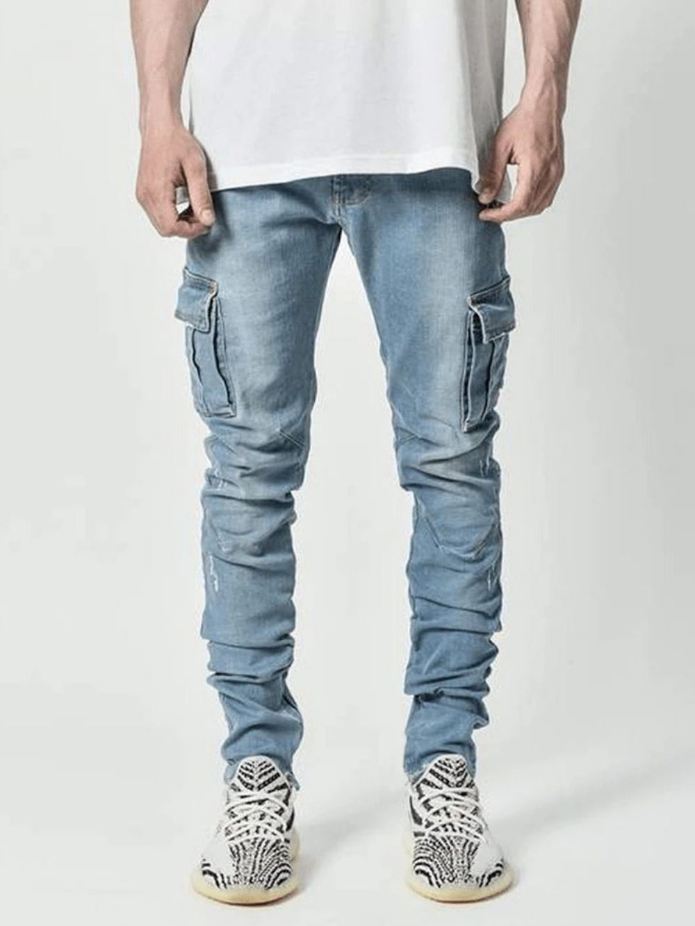 Calça Lápis Calça Jeans Masculina Simples Bolso Cintura Média Casual