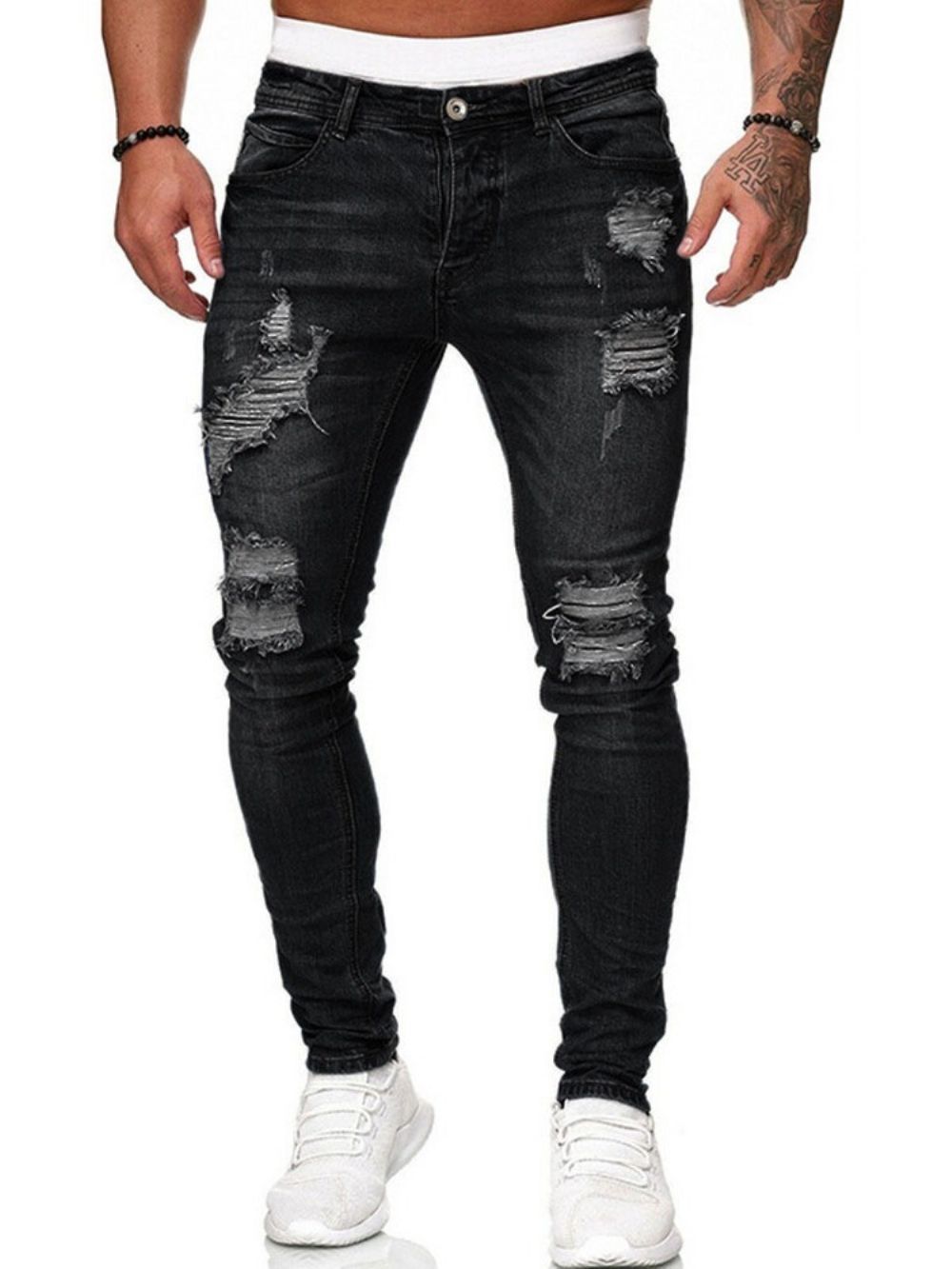 Calça Lápis Calça Jeans Masculino Com Buraco Cintura Média Zíper