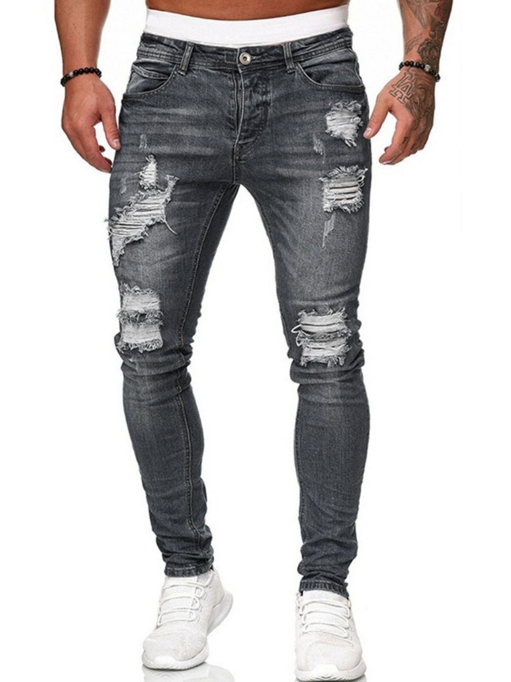 Calça Lápis Calça Jeans Masculino Com Buraco Cintura Média Zíper