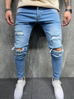 Calça Lápis Simples Calça Jeans Casual Europeu De Cintura Média Com Buraco