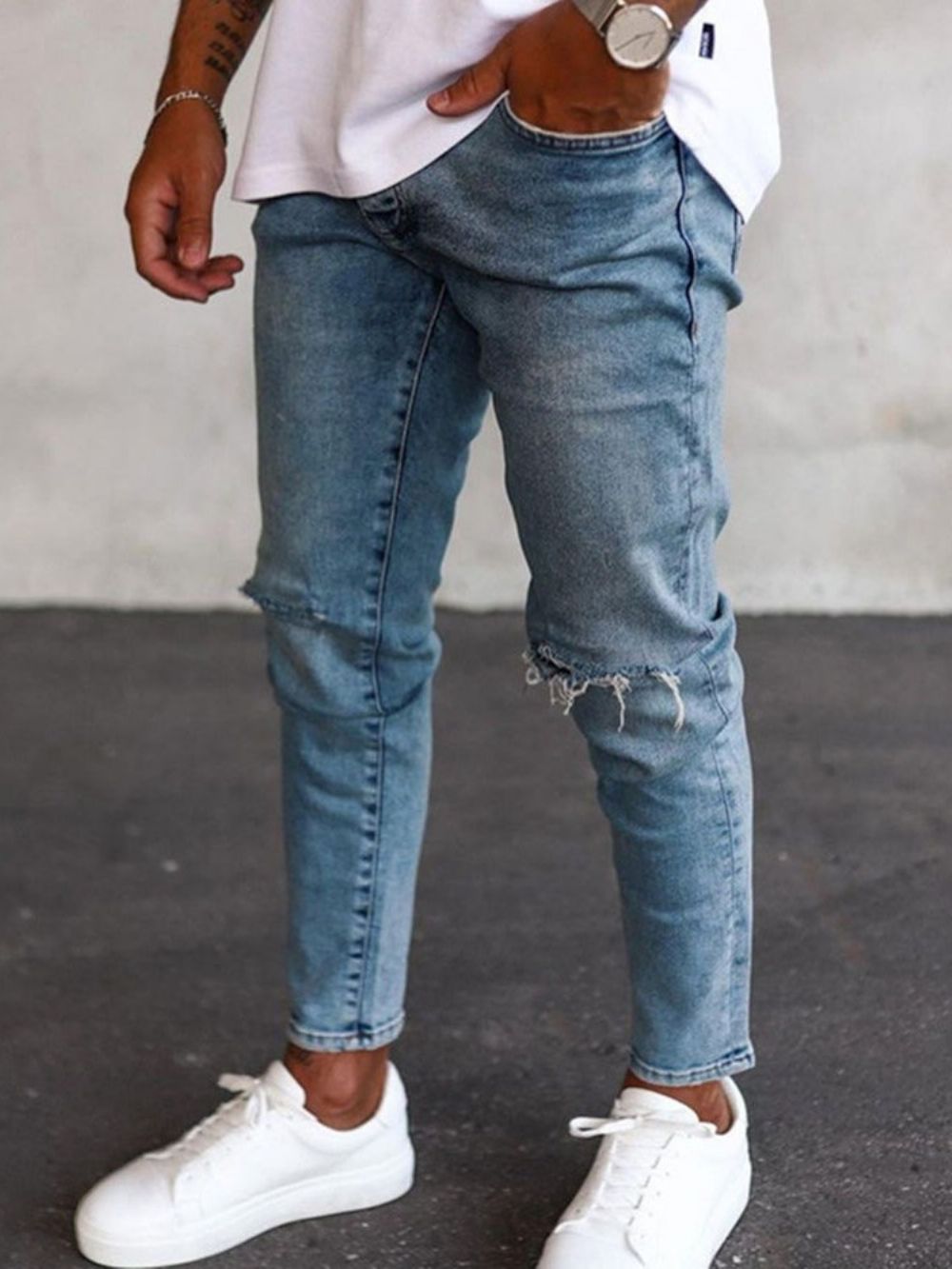 Calça Lápis Simples Jeans Europeu Com Zíper