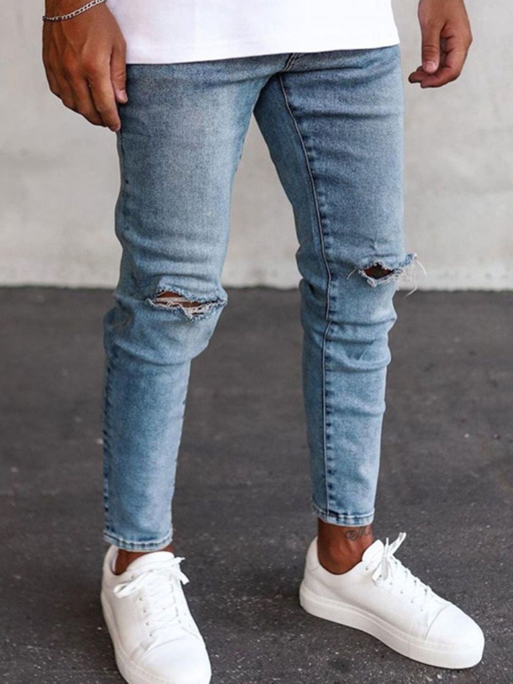 Calça Lápis Simples Jeans Europeu Com Zíper