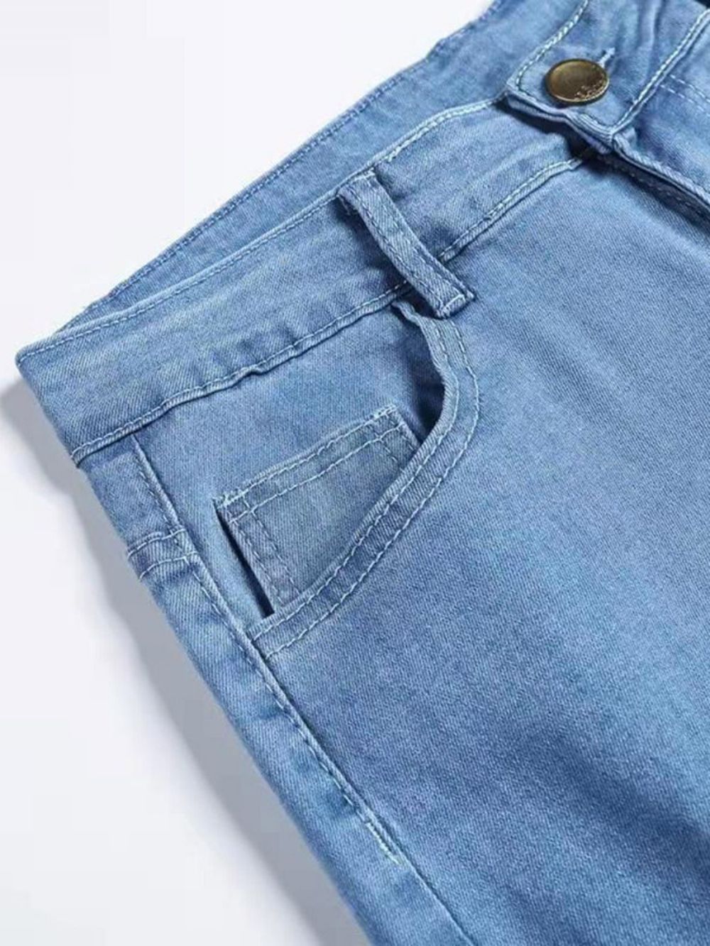 Calça Lápis Simples Jeans Europeu Masculino Cintura Média