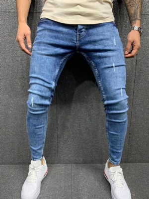 Calça Lápis Simples Jeans Europeu Masculino Cintura Média