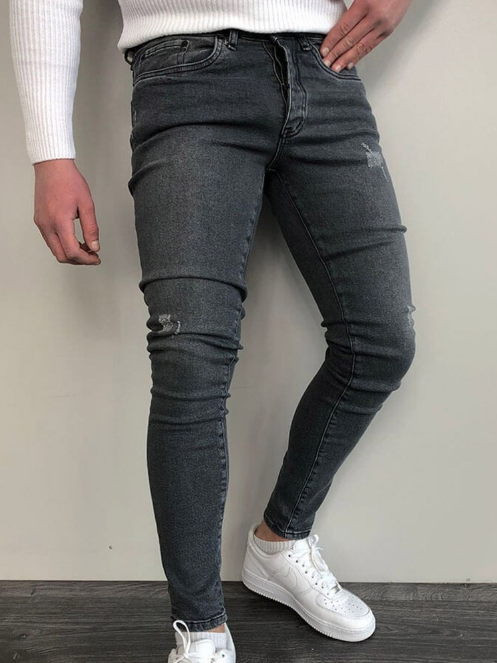 Calça Lápis Usada Simples Cintura Média Com Zíper Jeans Casual