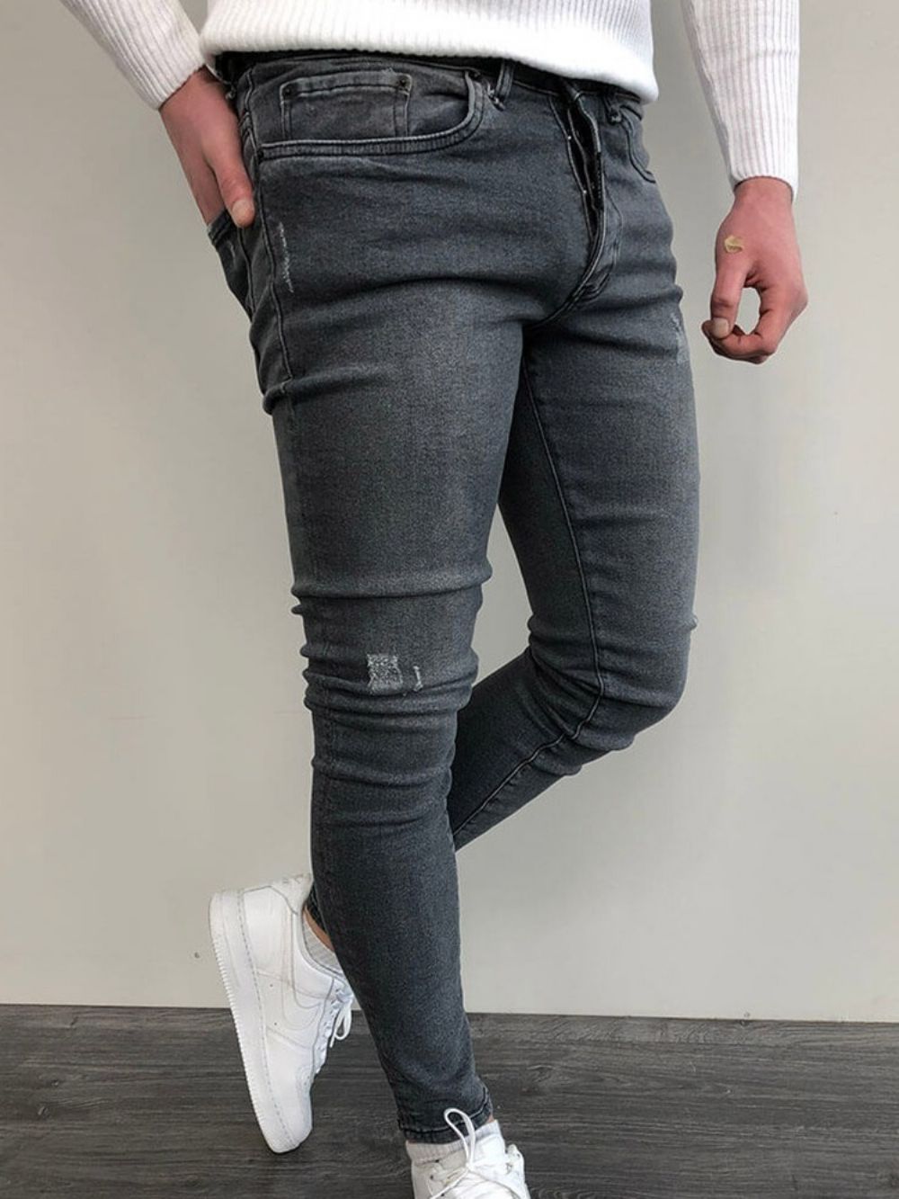 Calça Lápis Usada Simples Cintura Média Com Zíper Jeans Casual