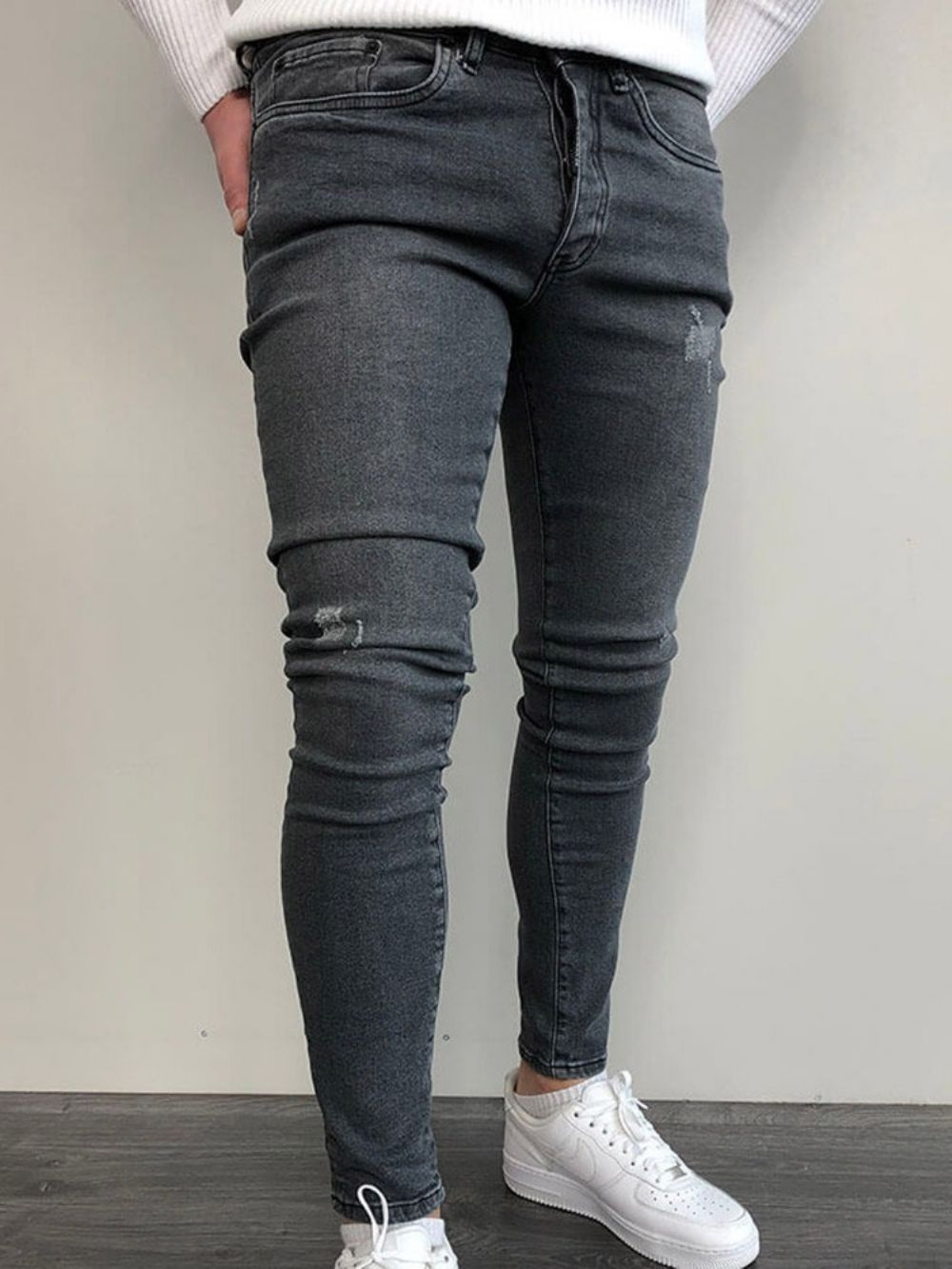 Calça Lápis Usada Simples Cintura Média Com Zíper Jeans Casual