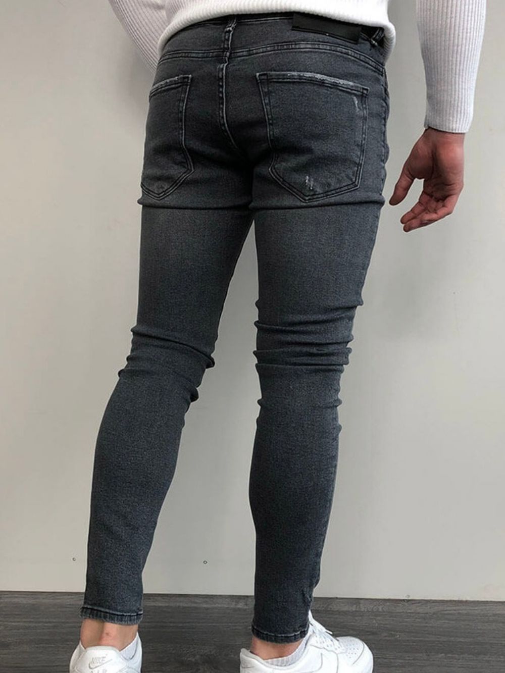 Calça Lápis Usada Simples Cintura Média Com Zíper Jeans Casual