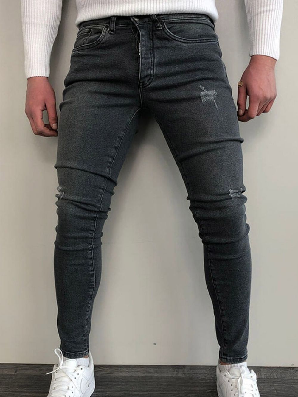 Calça Lápis Usada Simples Cintura Média Com Zíper Jeans Casual