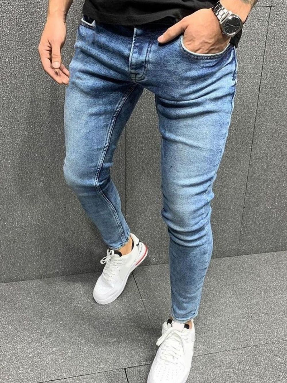 Calças Com Zíper Lápis Jeans Com Zíper Masculino Casual