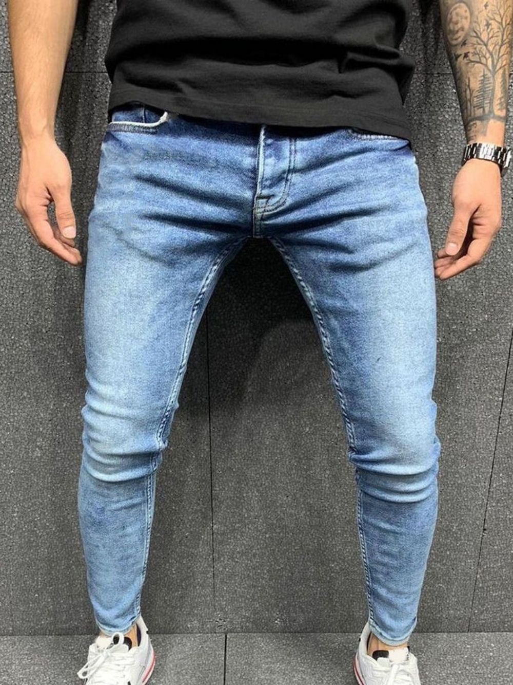 Calças Com Zíper Lápis Jeans Com Zíper Masculino Casual