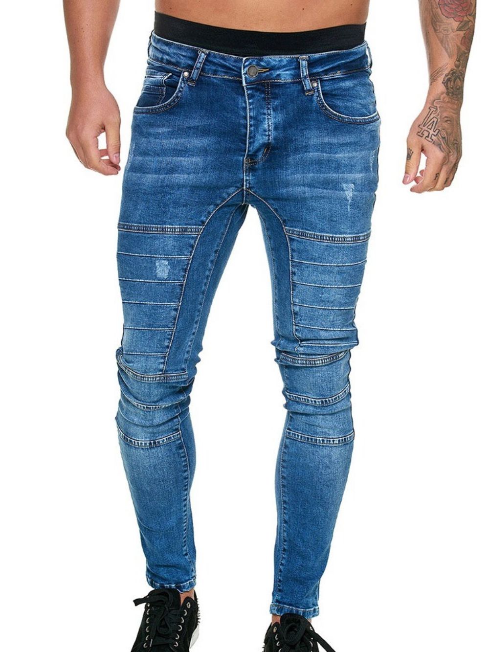 Calças Jeans Masculinas Casuais Com Botões Simples Lápis